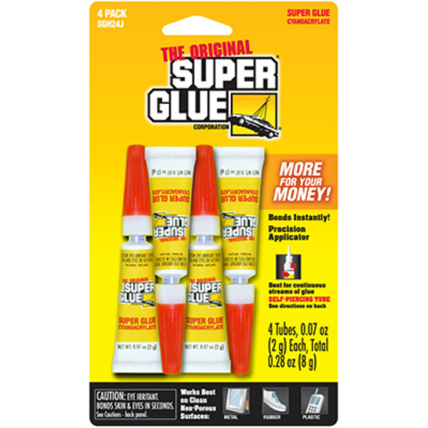 Super Glue SGH24J-12 Original Formula Super Glue, 2 Gram Tube, 4 Pack