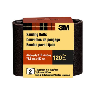 3M 9260-2 Heavy Duty Resin Bond Power Sanding Belt, 18" x 3", 120 Grit, 2-Pack