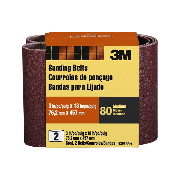 3M 9261NA-2 Heavy Duty Resin Bond Power Sanding Belt, 3" x 18", 80 Grit, 2-Pack