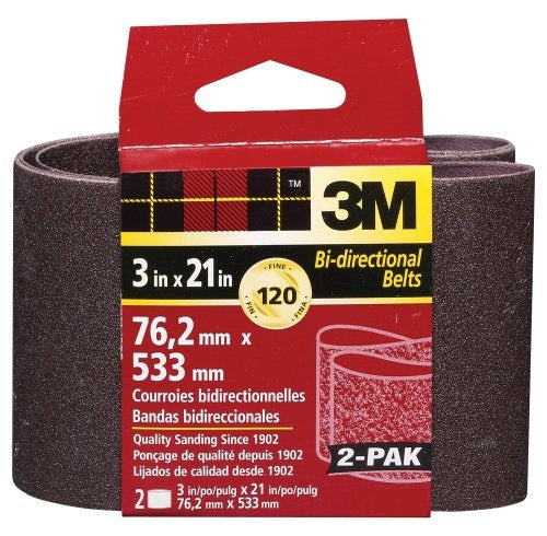 3M 9264NA-2 Heavy Duty Resin Bond Power Sanding Belt, 3" x 21", 120 Grit, 2-Pack