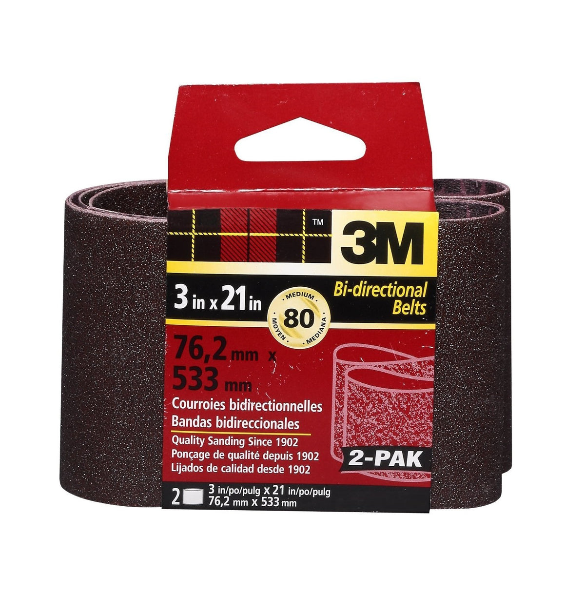 3M 9265NA-2 Heavy Duty Resin Bond Power Sanding Belt, 3" x 21", 80 Grit, 2-Pack