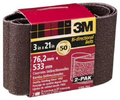 3M 9266NA-2 Heavy Duty Resin Bond Power Sanding Belt, 3" x 21", 50 Grit, 2-Pack