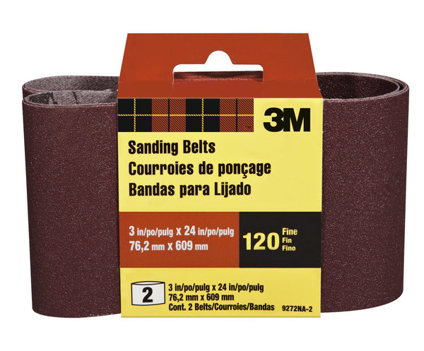 3M 9272-2 Heavy Duty Resin Bond Power Sanding Belt, 3" x 24", 120 Grit, 2-Pack