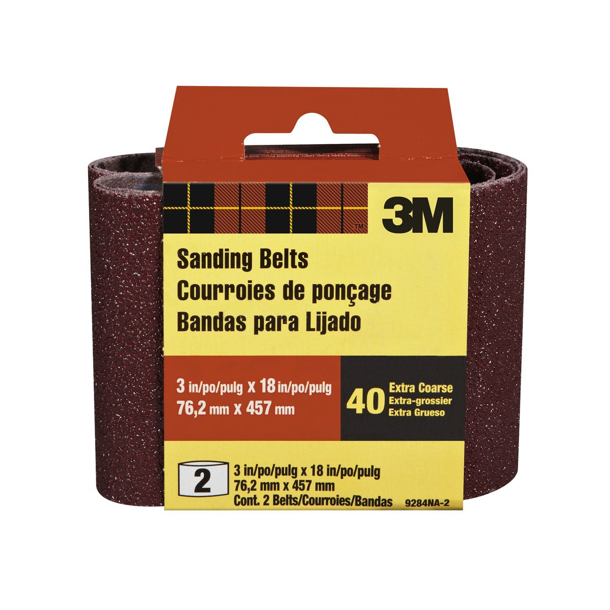 3M 9284-2 Heavy Duty Resin Bond Power Sanding Belt, 3" x 18", 40 Grit, 2-Pack