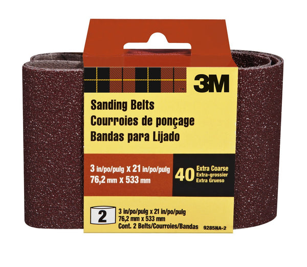 3M 9285-2 Heavy Duty Resin Bond Power Sanding Belt, 3" x 21", 40 Grit, 2-Pack