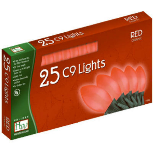 Holiday Wonderland 2924R-88 Christmas C9 Ceramic 25-Light Set, 25', Red