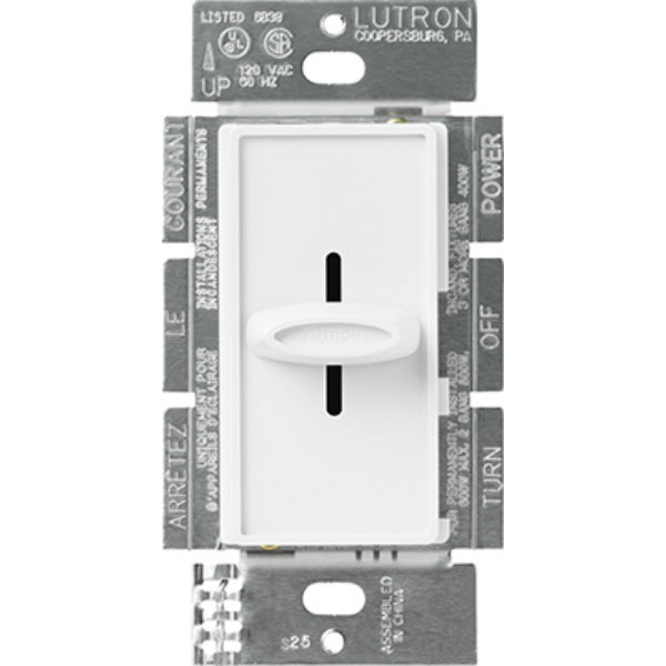 Lutron S-600H-WH Skylark Single Pole Slide-to-off Dimmer, 600W, White