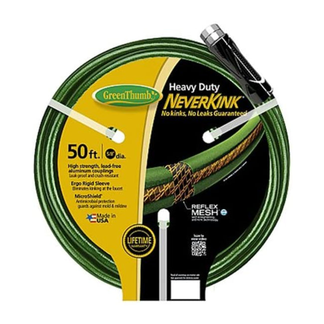 Green Thumb 784470 Neverkink Heavy Duty Garden Hose, 5/8" ID x 50', Green