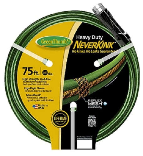 Green Thumb 784678 Neverkink Heavy Duty Garden Hose, 5/8" ID x 75', Green