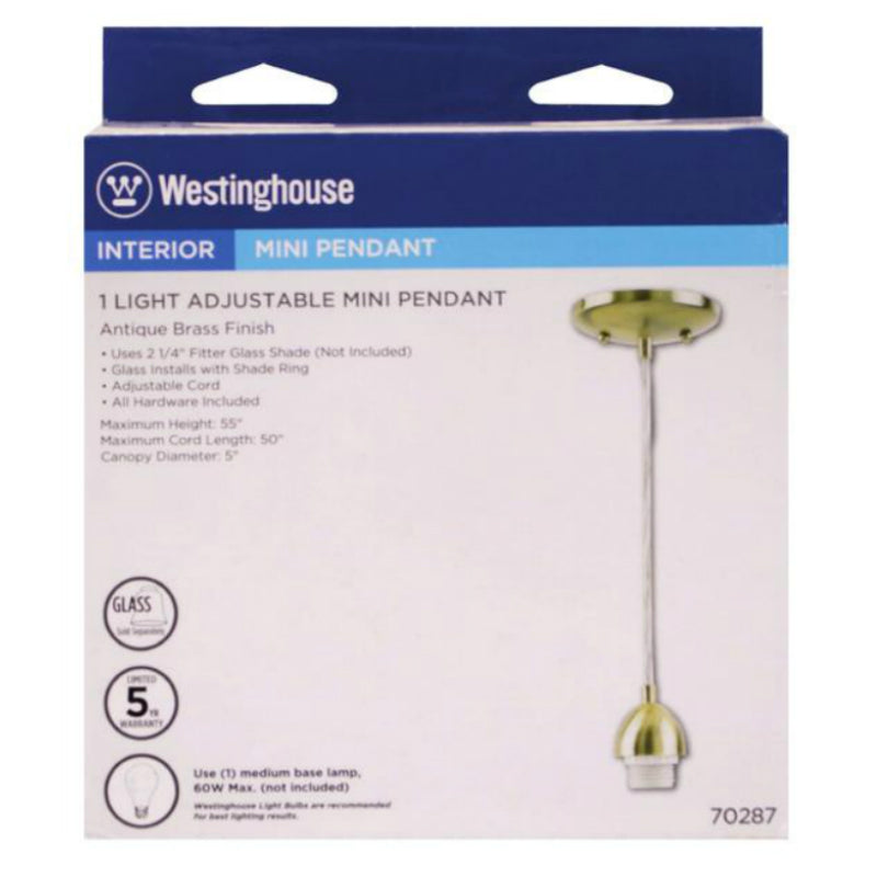 Westinghouse 70287 Decorative One-Light Mini Pendant Kit, Antique Brass