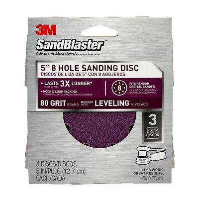 3M 9522SB-ES SandBlaster Sanding Discs, 5" x 8-Hole, Medium 80-Grit, 3-Pack