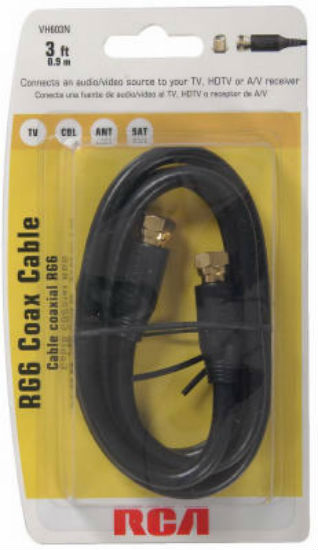 RCA VH603N Coaxial Cable with Aluminum F Connectors On Both Ends, Black, 3'