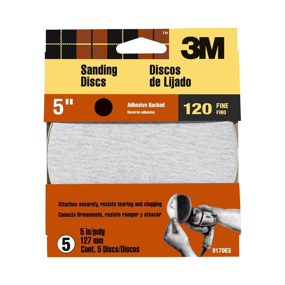 3M 9170ES Adhesive Backed Multi-Purpose Sanding Disc, 5", Fine 120 Grit, 5-Pack