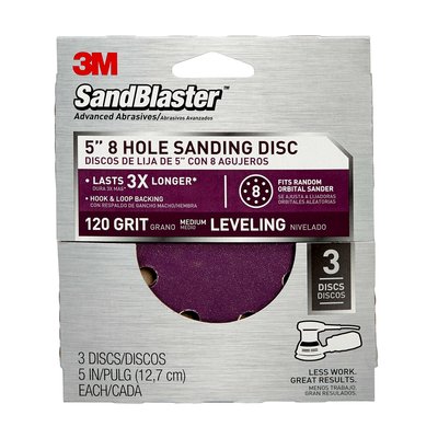 3M 9523SB-ES SandBlaster Sanding Discs, 5" x 8-Hole, Medium 120-Grit, 3-Pack