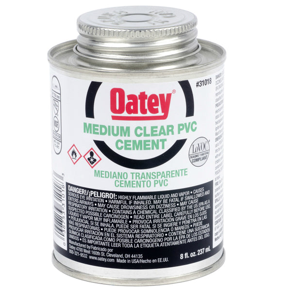 Oatey® 31018 Medium Bodied PVC Cement, 8 Oz, Clear