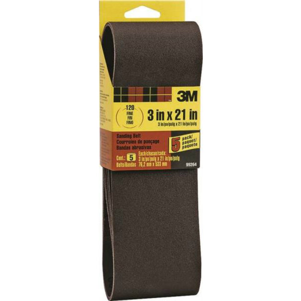 3M 99264NA Heavy Duty Resin Bond Power Sanding Belt, 3" x 21", 120 Grit, 5-Pack