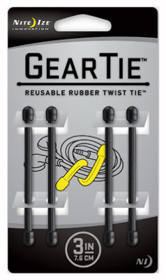 Nite Ize® GT3-4PK-01 Gear Tie® Reusable Rubber Twist Tie, 3", Black, 4-Pack