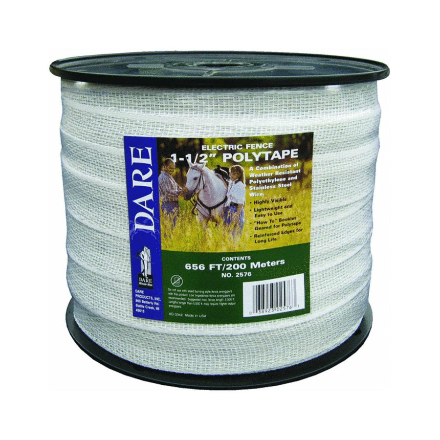 Dare 2576 Electric Fence Woven PE Polytape, 1-1/2" x 656', White