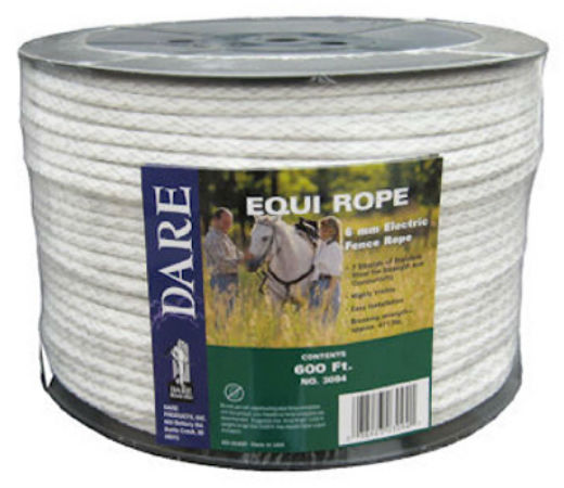 Dare 3094 Equi-Rope Poly Electric Fence Rope, 6 mm x 600', White