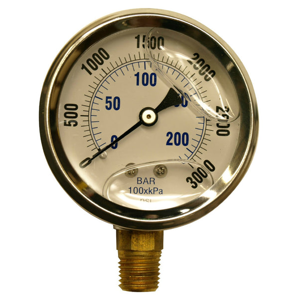 Apache 99019109 Stainless Steel Glycerin Pressure Gauge, 2.5", 3000 PSI