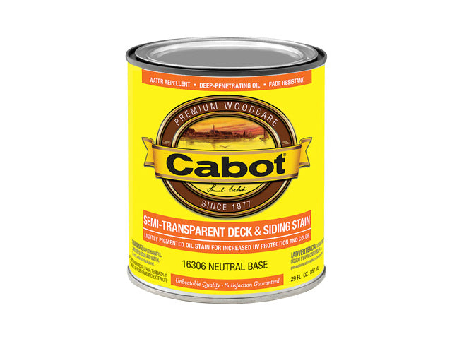 Cabot® 16306-05 Semi-Transparent Deck & Siding Stain, 1 Qt, Neutral Base