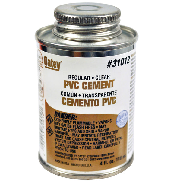 Oatey® 31012 Regular Bodied PVC Pipe Cement, 4 Oz, Clear