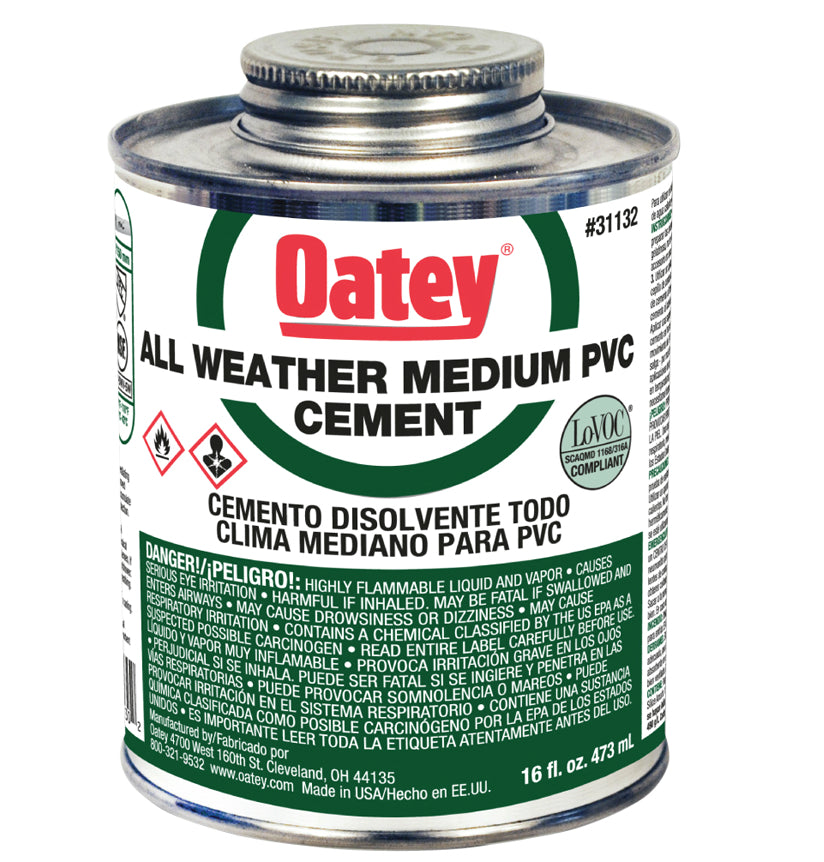 Oatey® 31132 PVC All Weather Cement, 16 Oz, Clear