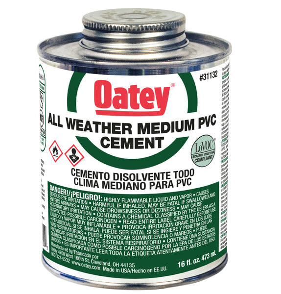 Oatey® 31132 PVC All Weather Cement, 16 Oz, Clear