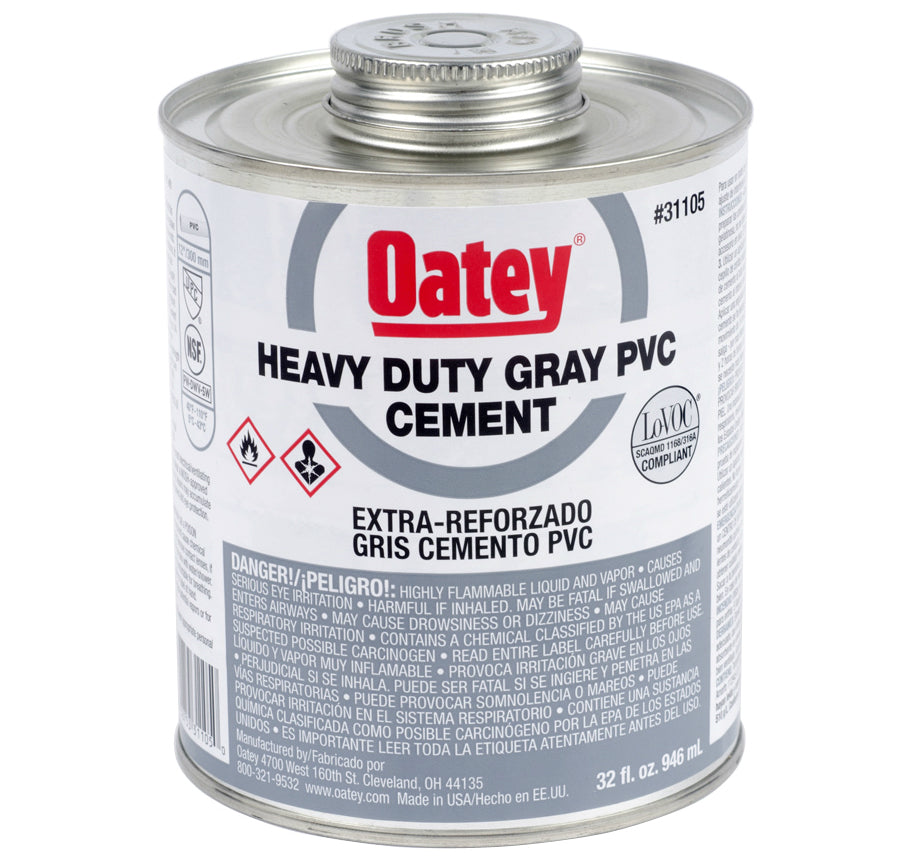 Oatey 31105 Heavy Bodied PVC Cement, 32 Oz, Gray