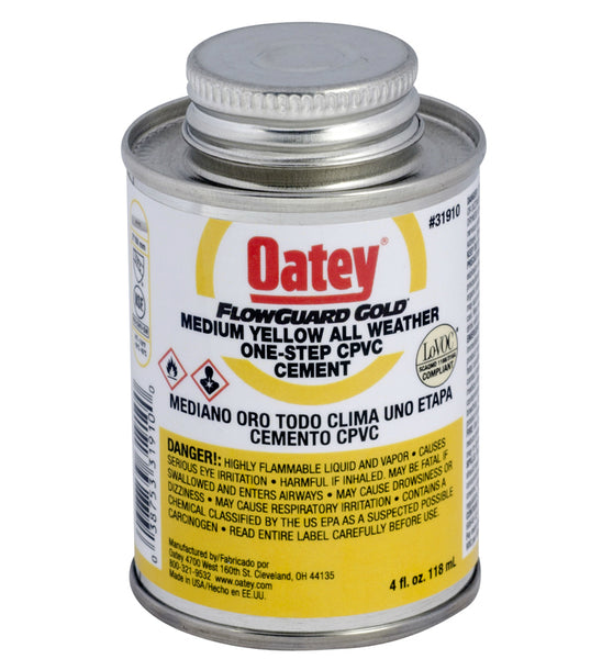 Oatey® 31910 All Weather CPVC FlowGuard Gold® 1-Step Cement, 4 Oz, Yellow