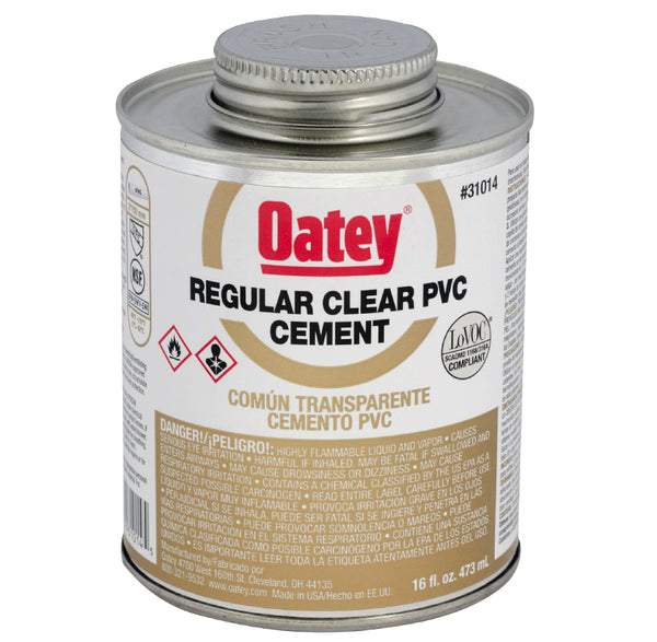 Oatey® 31014 Regular Bodied PVC Pipe Cement, 16 Oz, Clear