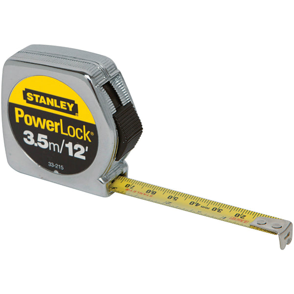 Stanley® 33-215 PowerLock® Metal Case Tape Rule, 1/2" x 12', Chrome