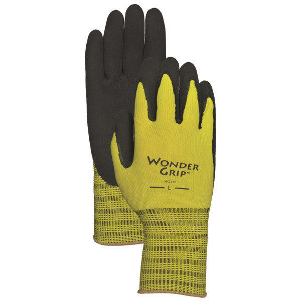 Wonder Grip® WG310M Extra Grip Natural Rubber Palm Gloves, Medium, Yellow