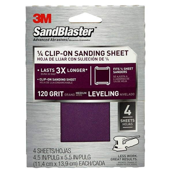 3M 9664SB-ES SandBlaster Clip On Sanding Sheet, 4-1/2" x5-1/2", 120 Grit, 4-Pack