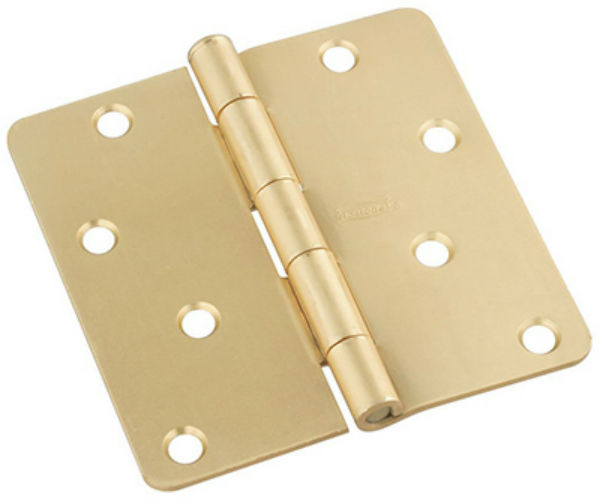 National Hardware® N830-228 Door Hinge with 1/4" Round Corner, Satin Brass, 4"