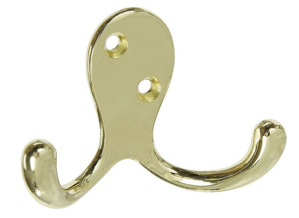 National Hardware® N830-151 Double Prong Robe Hook, Polished Brass