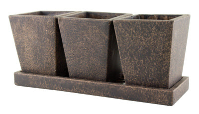 Syndicate Sales 7909-02-902 Trio Garden Planter with Tray, Weathered Brown