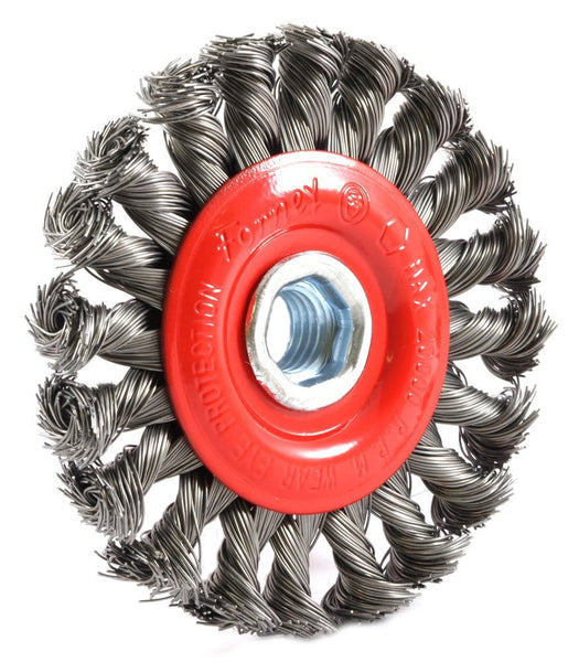 Forney 72759 Coarse Twist Knot Wire Wheel Brush, 4" x 0.012" Wire, 5/8"-11 Arbor