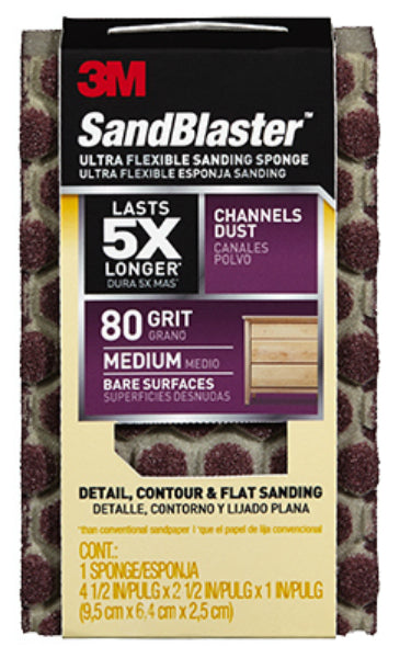 3M 20908-80-UFS Sandblaster Ultra Flexible Sanding Sponge, 4.5"x2.5", 80-Grit