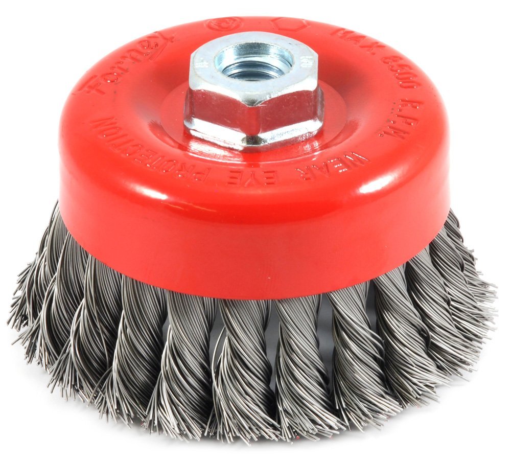 Forney 72753 Knotted Wire Cup Brush, 4" x 0.012" Wire, 5/8"-11 Arbor