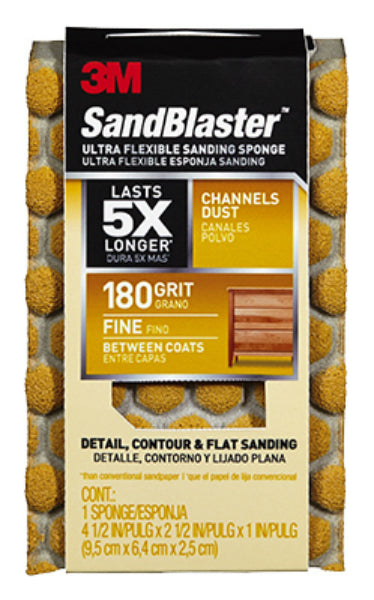 3M 20907-180-UFS SandBlaster Ultra Flexible Sanding Sponge, 4.5"x2.5", 180-Grit