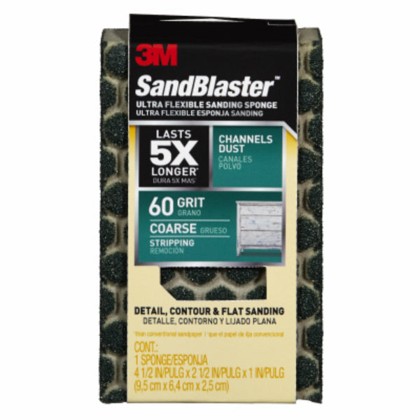 3M 20909-60-UFS Sandblaster Ultra Flexible Sanding Sponge, 4.5"x2.5", 60-Grit