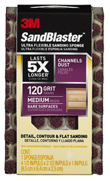 3M 20908-120-UFS Sandblaster Ultra Flexible Sanding Sponge, 4.5"x2.5", 120-Grit