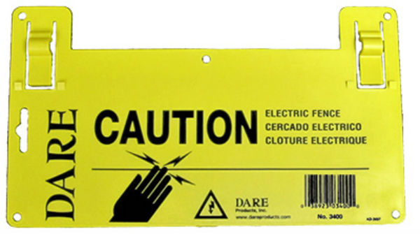 Dare 3400 Large Electric Fence Caution Warning Sign, 5.5" x 9", Black On Yellow