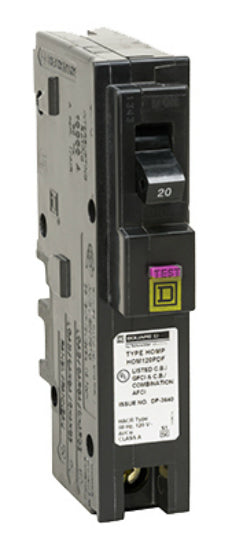 Square-D HOM120PDFC Homeline™ Single Pole Circuit Breaker, 20A, 1 Space Per Pole