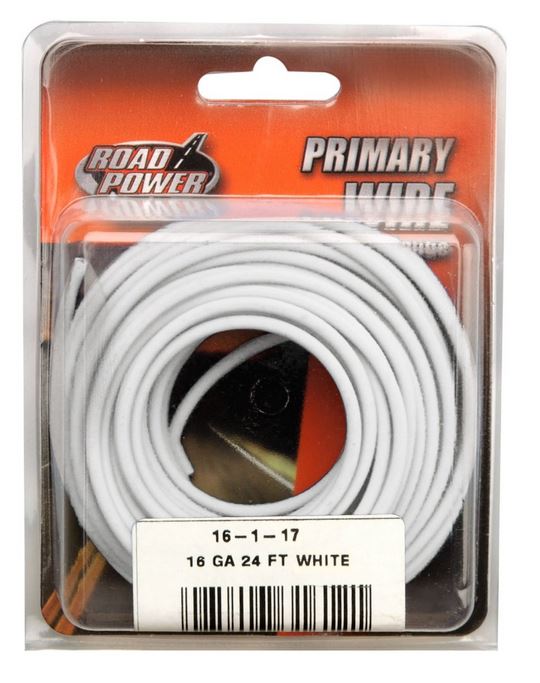 Road Power® 55667933 Automotive Primary Wire, White, 16-Gauge, 24'