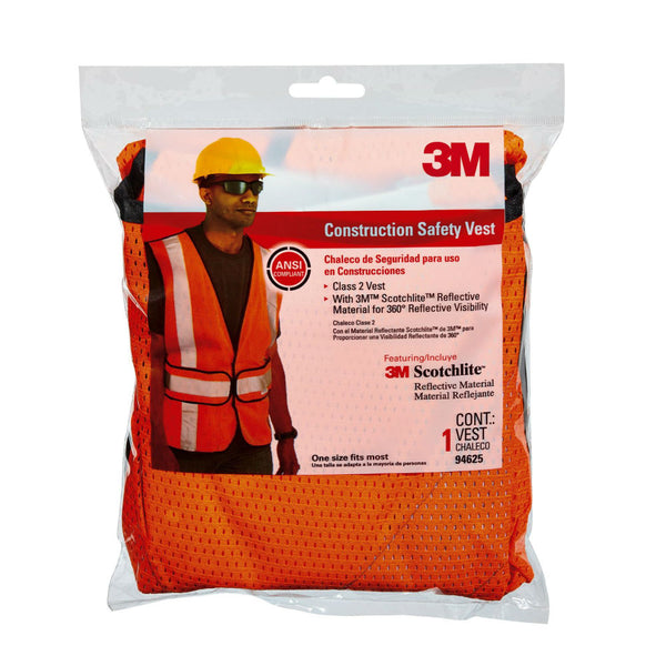 3M 94625-80030T Tekk Protection Class 2 Construction Safety Vest, Hi-Viz Orange