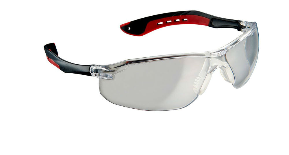 3M 47010-WV6 Flat Temple Safety Eyewear with Clear Lens & Black/Red Frame