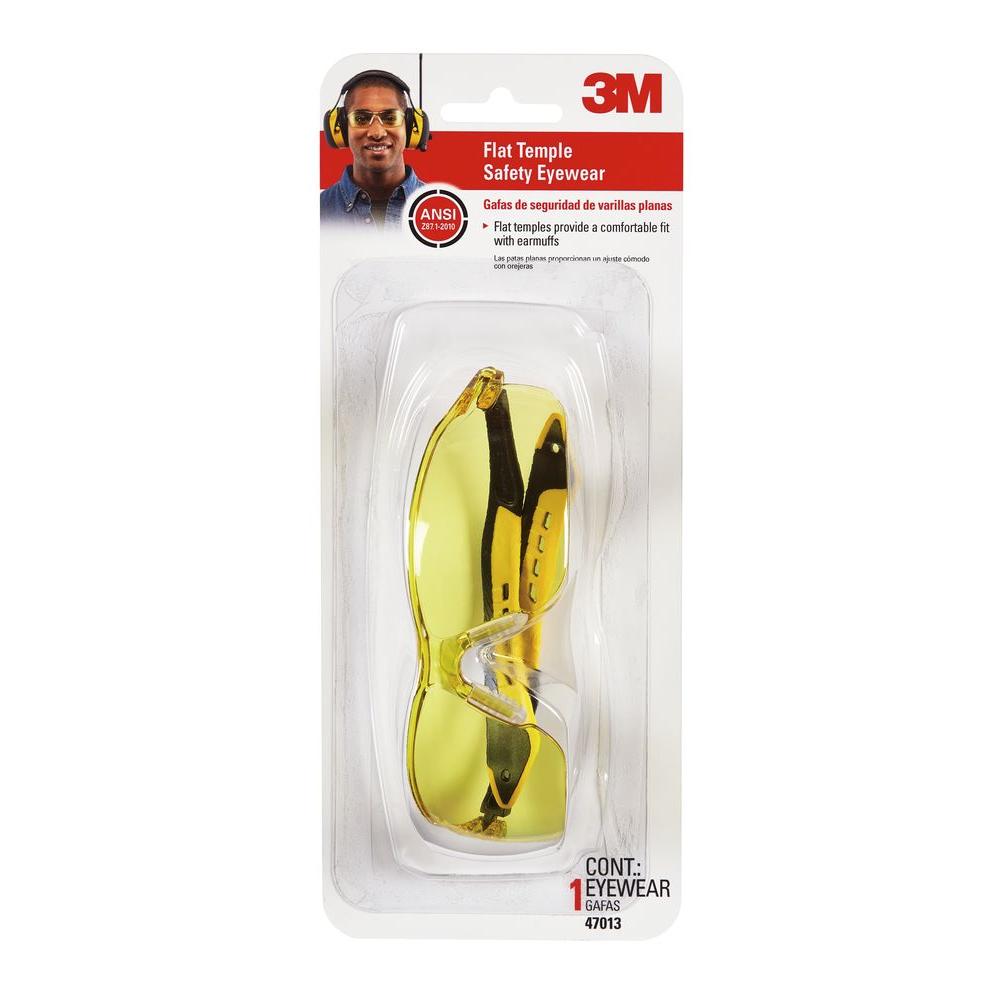 3M 47013-WV6 Flat Temple Safety Eyewear with Amber Lens & Black/Yellow Frame