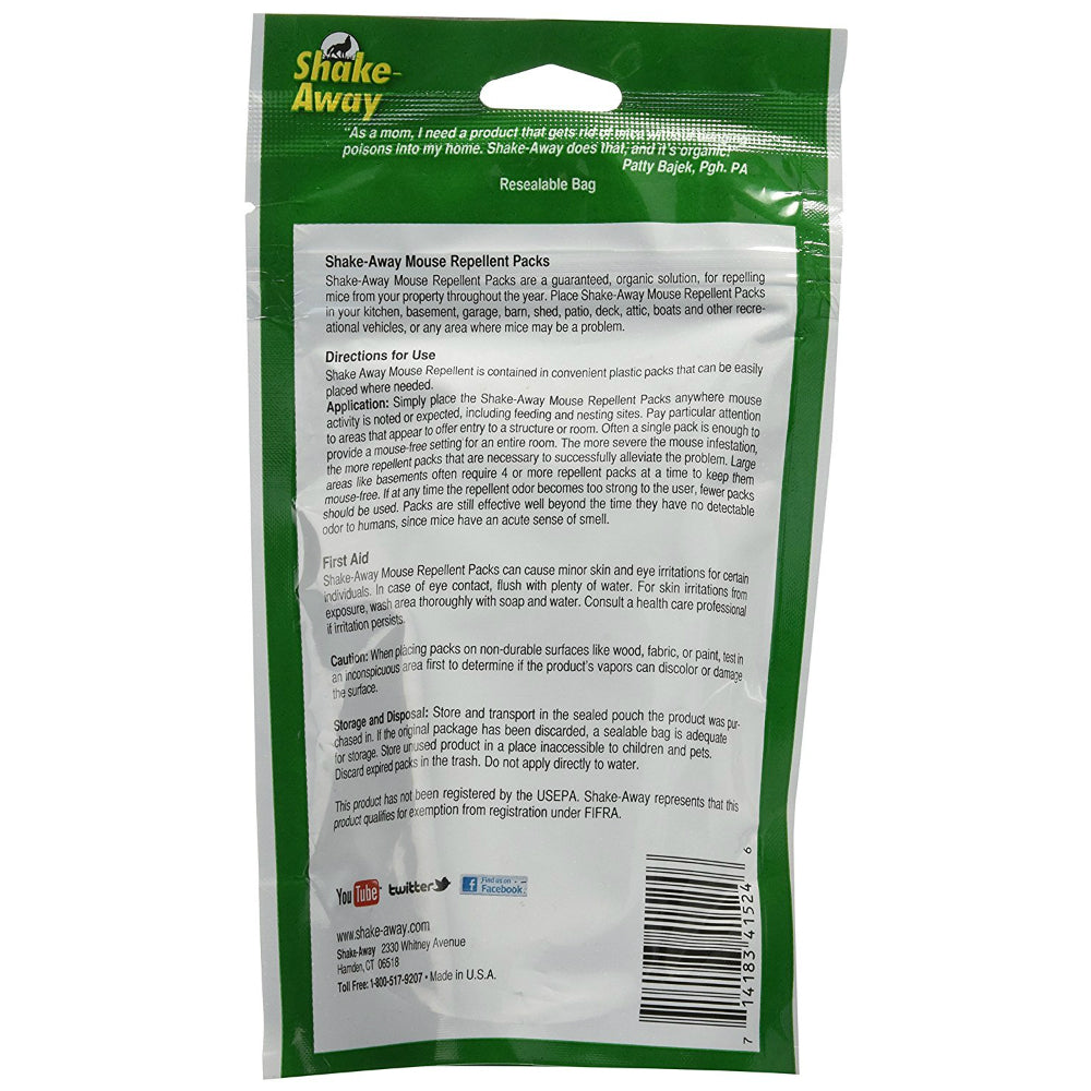 Shake-Away® 4152424 Organic Mouse Repellent Packs, Ready-To-Use, 4-Pack